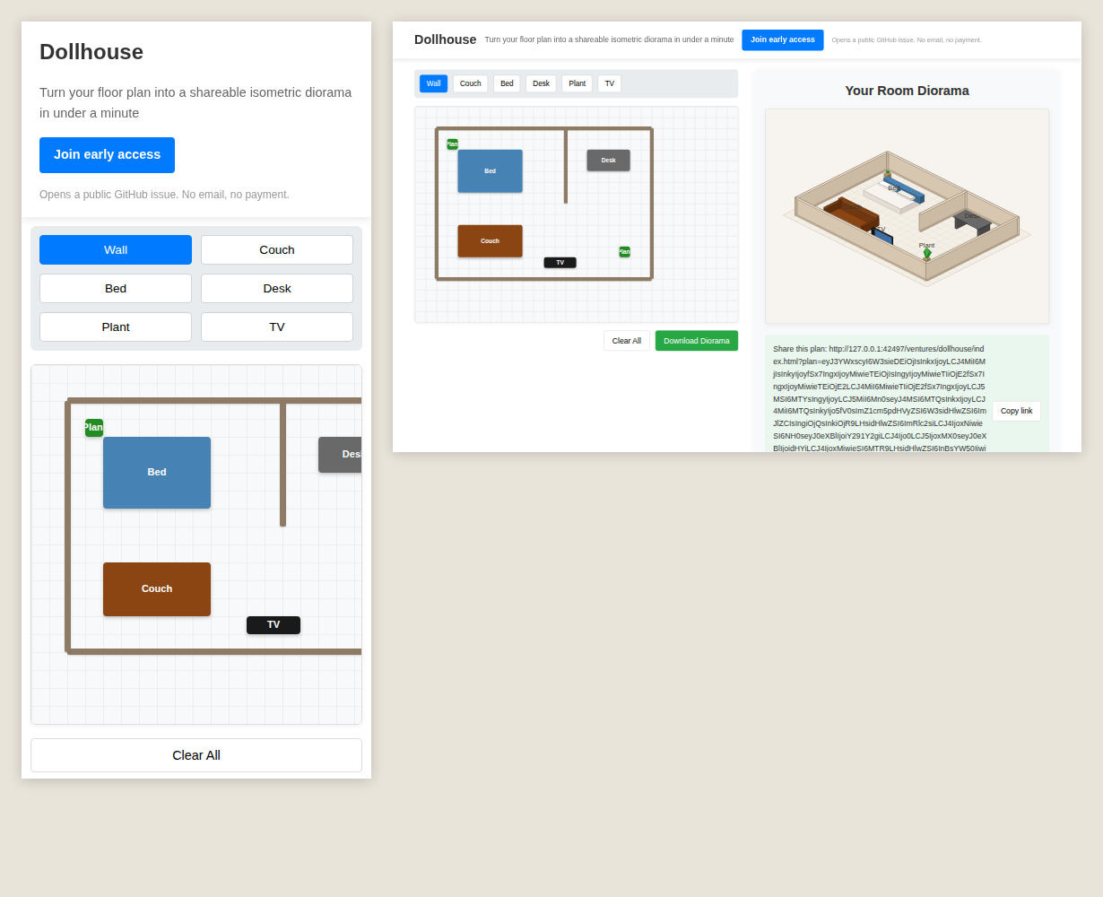 Dollhouse at phone and desktop size