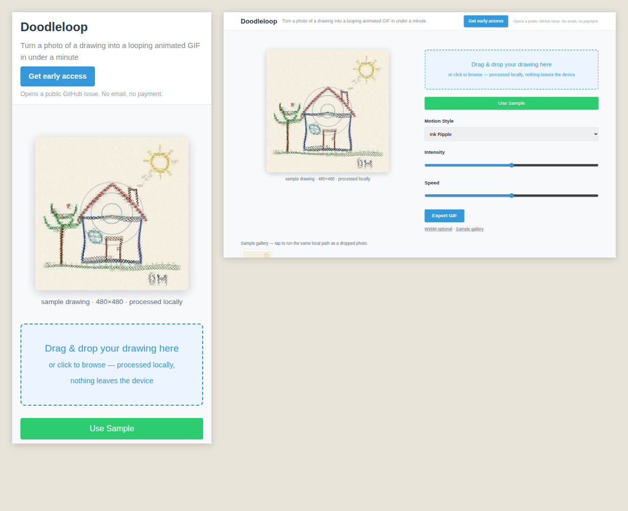 Doodleloop at phone and desktop size