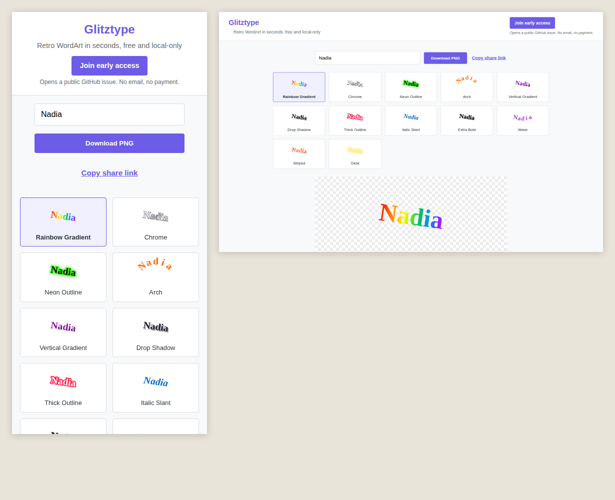 Glitztype at phone and desktop size